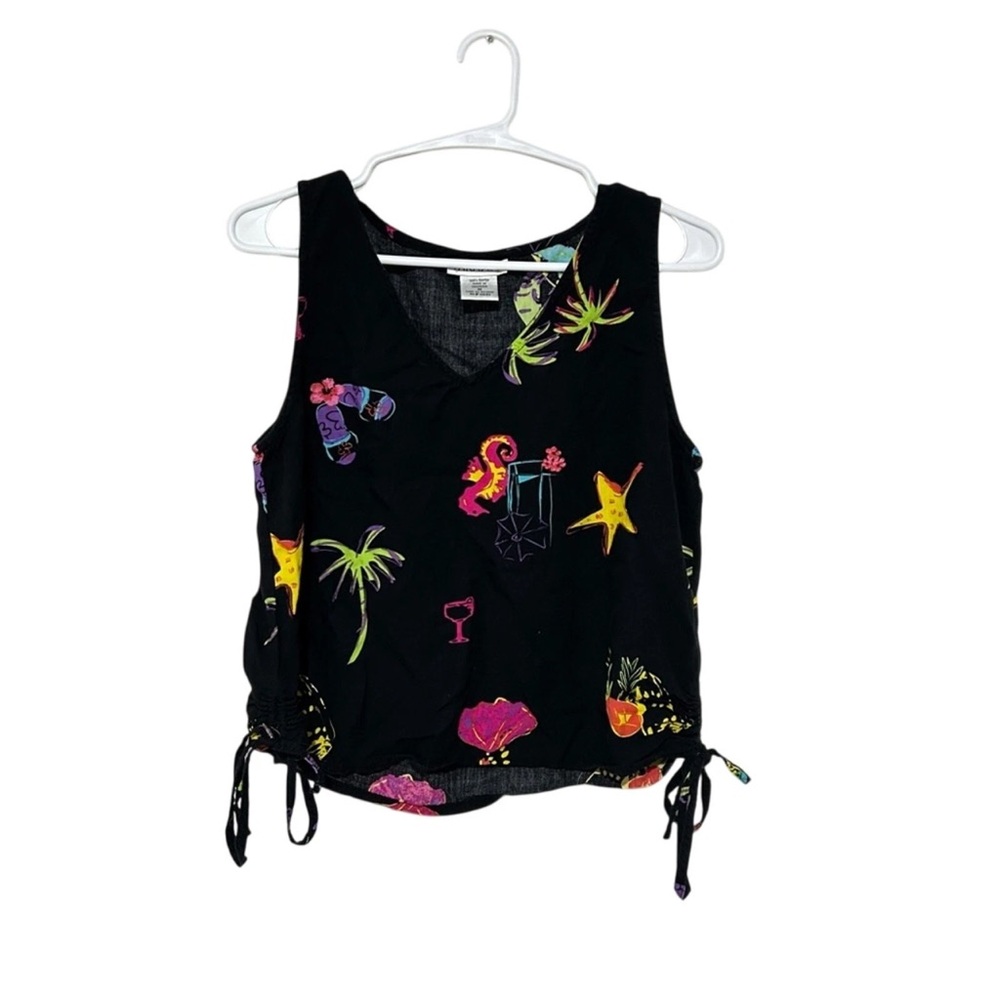 Paradiso Medium Black Beach Print Tank Top Resort Wear